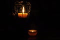 Lamp, candle shining in the darkness. Challis flame. Artistic composition. Lighting Royalty Free Stock Photo