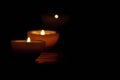 Lamp, candle shining in the darkness. Challis flame. Artistic composition. Royalty Free Stock Photo