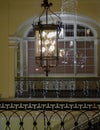 lamp close-up historical building window yellow wall Royalty Free Stock Photo