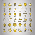Lamp Color Line Icons perfect pixel. Royalty Free Stock Photo