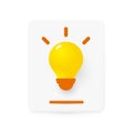 Lamp 3D icon for Notebook idea, good idea, online support, interesting fact, innovative thought, lightbulb logo