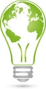 Lamp and earth ball, electrician and green power logo Royalty Free Stock Photo