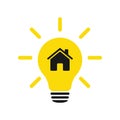 Lamp environmental light bulb with a house logo. Eco world, house, energy saving lamp symbol. Illustration