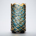 Art Nouveau-inspired Lamp With Waves In Blue And Gold