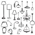 Lamp furniture silhouettes set. Ceiling light design collection. Royalty Free Stock Photo