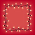 Lamp garland wreath, front door fairy lights wreath, square place for text with shining bulbs, lighting bounding box and border, v