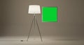 Lamp and Green Screen Frame in Studio Setup Mockup for Compositing Royalty Free Stock Photo