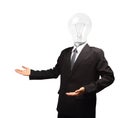 Lamp head businessman open palm hand gesture