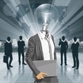 Lamp Head Man With Laptop Royalty Free Stock Photo