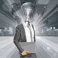 Lamp Head Man With Laptop Royalty Free Stock Photo