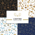 Lamp icon, lighting seamless pattern set. Brand identity graphics, backdrop Royalty Free Stock Photo