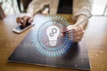 Lamp icon on virtual screen. Business solution. Innovation concept. Royalty Free Stock Photo