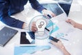 Lamp icon on virtual screen. Business solution. Innovation concept. Royalty Free Stock Photo