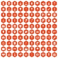 100 lamp icons hexagon orange Royalty Free Stock Photo