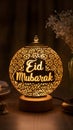 Lamp intricately crafted with Eid Mubarak message, festive ambiance