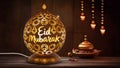 Lamp intricately crafted with Eid Mubarak message, festive ambiance