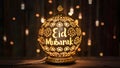 Lamp intricately crafted with Eid Mubarak message, festive ambiance