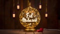 Lamp intricately crafted with Eid Mubarak message, festive ambiance