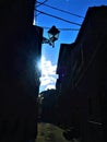 Lamp, light, sky and street in Vitorchiano, Etruscan town near Rome, Italy Royalty Free Stock Photo