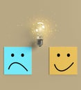 lamp lightbulb light paper blue orange yellow square emotion feeling smile happy funny enjoy sadness cry