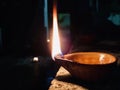 Lamp lightened up and glows in the dark night during the Karthika Deepam festival at Tamilnadu, India. Royalty Free Stock Photo