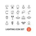 Lamp Lighting Sign Black Thin Line Icon Set. Vector