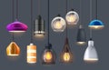 Lamp lights and chandelier bulbs, interior design Royalty Free Stock Photo