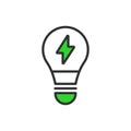 Lamp, in line design, green. Lamp, Light, Bulb, Illuminate, Lighting, Fixture, Glow on white background vector. Lamp