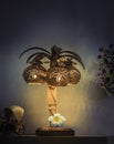 Lamp made of coconut shell with flowers Royalty Free Stock Photo