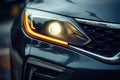 Lamp of modern car headlight. Close up view. Generative AI Royalty Free Stock Photo