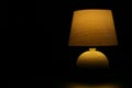 A lamp near the bed at night