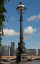 Lamp post on banks of River Thames, Millbank, London, England Royalty Free Stock Photo