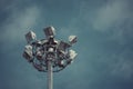 Lamp post electricity industry with blue sky. Spotlight tower. Royalty Free Stock Photo