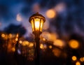 Lamp-Post. Lamp post lit at night Royalty Free Stock Photo