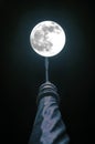 Lamp post in the late evening with deep blue sky background, Street lamp round as the moon surreal Royalty Free Stock Photo