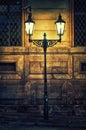 Lamp post at night, Prague, Czech Republic, Europe