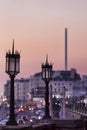 Lamp posts and i360 at dusk in Brighton