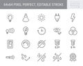 Lamp properties line icons. Vector illustration include icon - brightness, beam angle, electric plug, lumen, flashlight Royalty Free Stock Photo