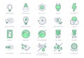 Lamp properties line icons. Vector illustration include icon - brightness, beam angle, electric plug, lumen, flashlight