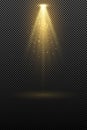 The lamp radiating a gold luminescence isolated on transparent background. Light effect. Rays with flying magical dust. Spotlight