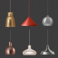 Lamp realistic. Hanging luxury interior decoration modern lamp colored lights vector illustrations