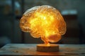 A lamp in the shape of a human brain glows on the table. Healthy brain concept. Generated by artificial intelligence Royalty Free Stock Photo