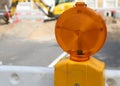 lamp for signaling the road construction site on the protective barrier during construction work Royalty Free Stock Photo