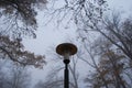 Lamp standing in a misty park Royalty Free Stock Photo