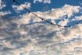 Lamp string hanging against a cloudy blue sky background Royalty Free Stock Photo
