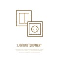 Lamp switch, power socket flat line icon. Home lighting equipment sign. Illustration for interior store