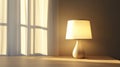 A lamp is on a table in front of a window Royalty Free Stock Photo