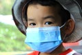 2023-05-01:Lampang Thailand:A boy wearing a protective face mask, Closeup