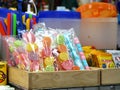 2023-07-01:Lampang Thailand:Colorful sweets place and sell on market stalls