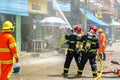 Firefighters of Lampang city confederate water spray